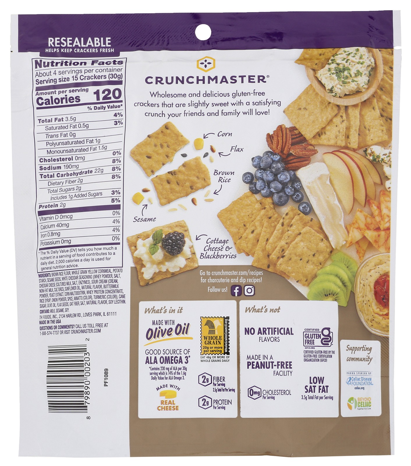 Crunchmaster Multi Grain Rice Crackers Aged White Cheddar Flavor 4 Oz 12 Pack