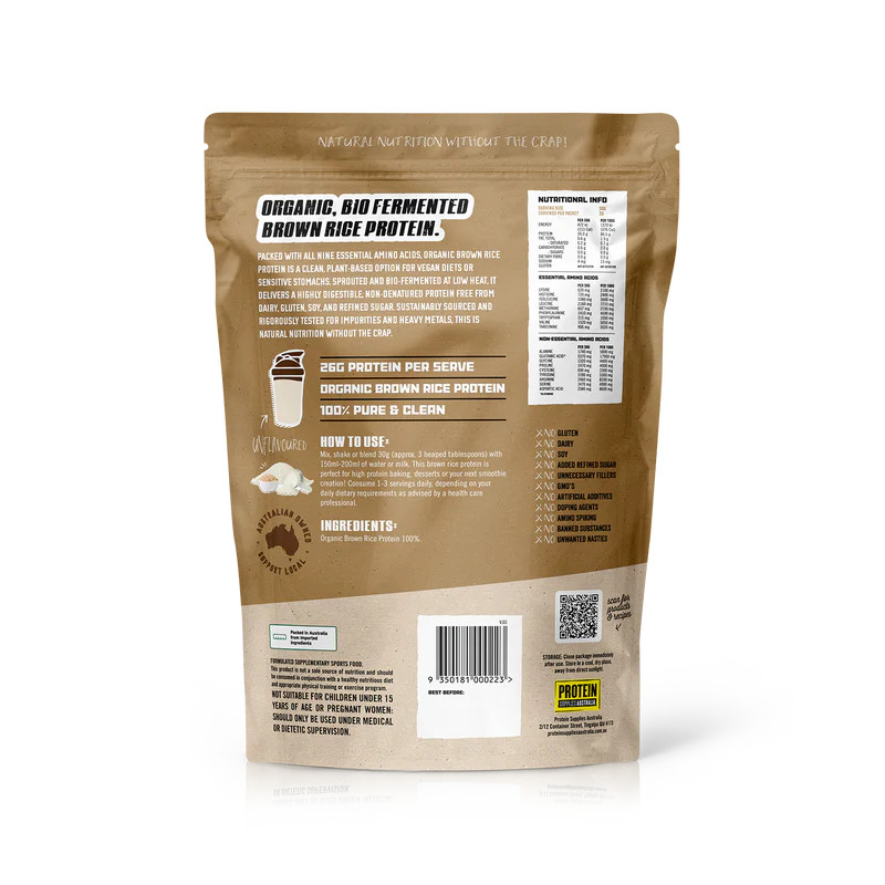 NEW Protein Supplies Australia BioPro Sprouted Brown Rice Protein Pure 500g