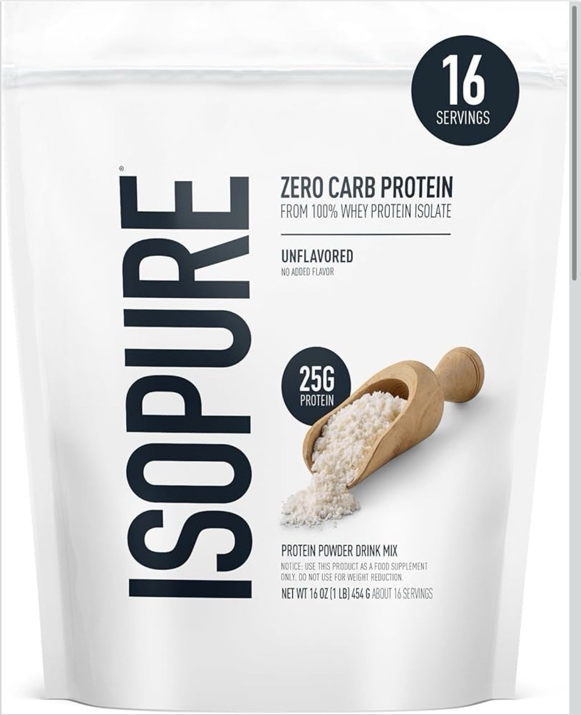 Isopure Zero Carb Whey Protein Isolate Powder Unflavored 16oz
