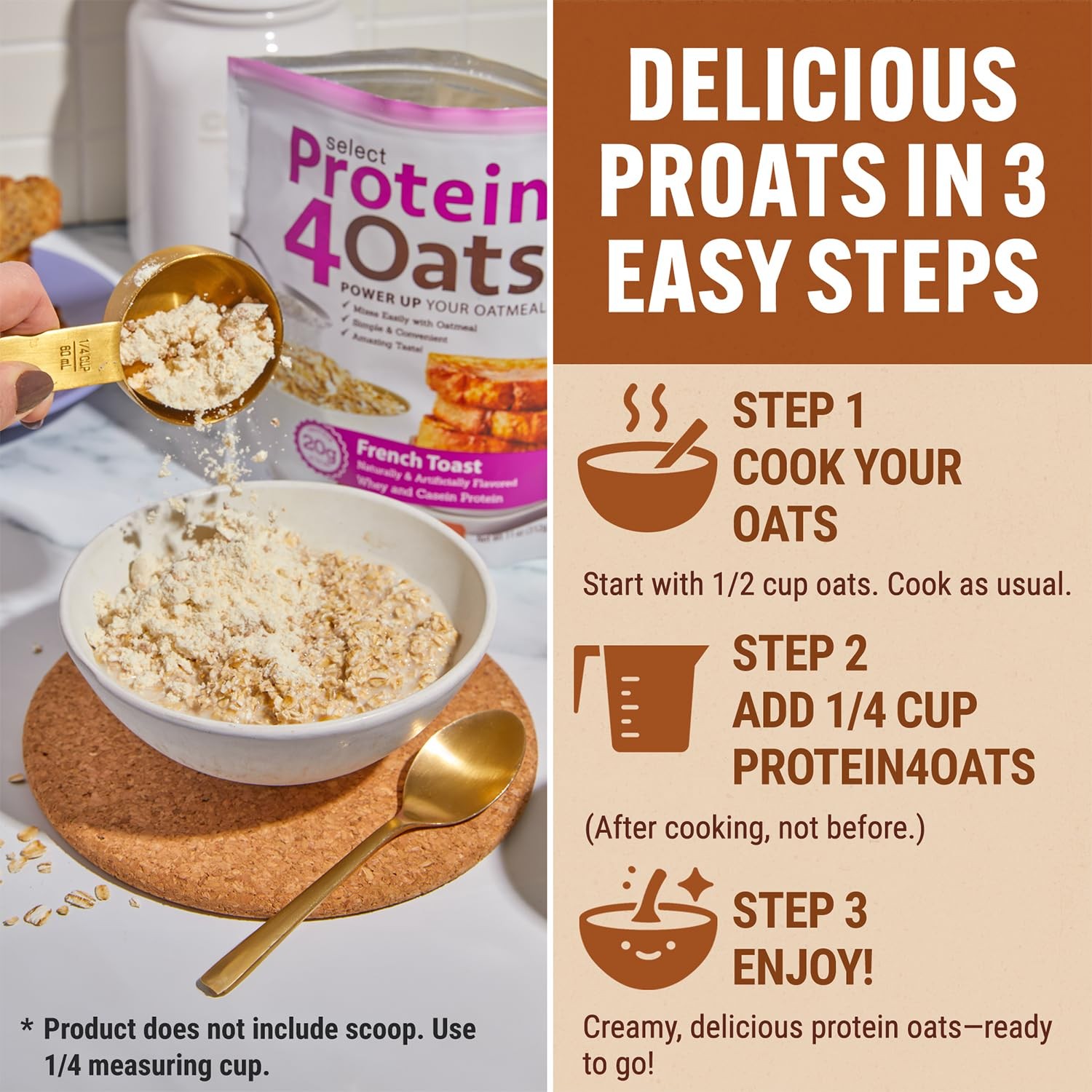 PEScience Protein4Oats, Protein Powder to Make 8.5 Ounce (Pack of 1), White