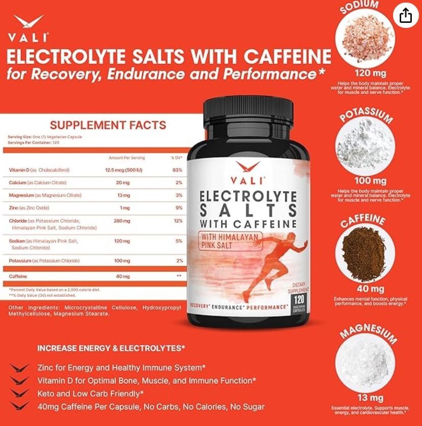 VALI Electrolyte Salts Plus 40mg Caffeine. Rapid Oral Rehydration Replacement