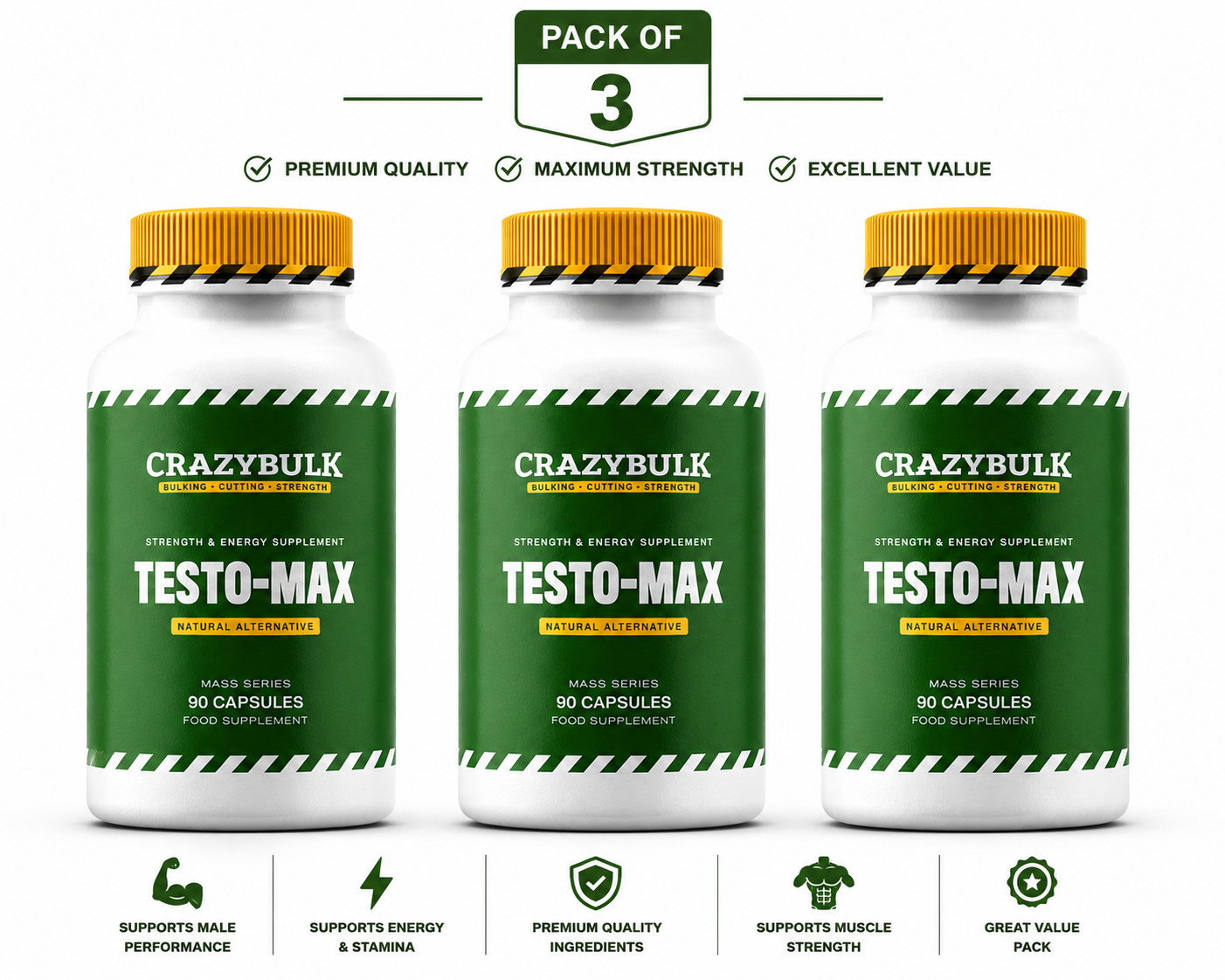 CrazyBulk Testo-Max Testosterone Booster – Bodybuilding Muscle Growth Pack Of 3