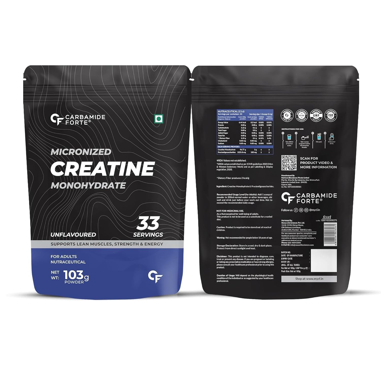 Creatine Micronized Monohydrate Powder | Unflavoured – 33 Servings – 103g