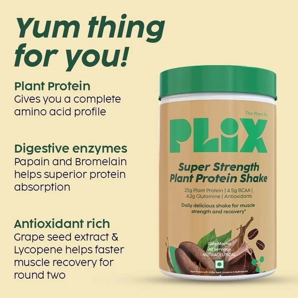 PLIX – THE PLANT FIX Strength Vegan Plant Protein Powder – 1 KG (Cafe Mocha)