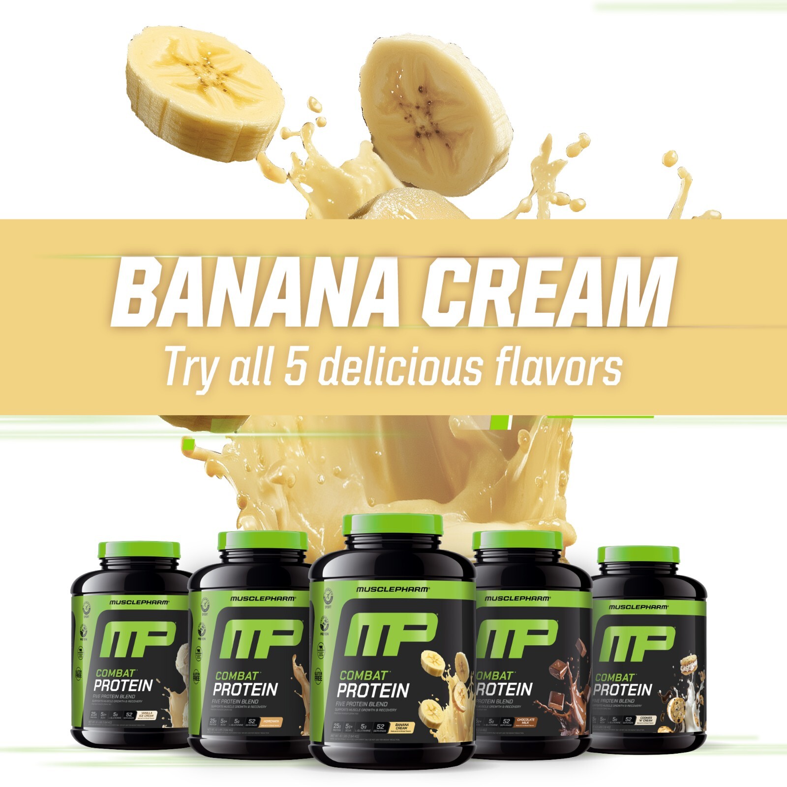 MusclePharm Combat Protein Powder – 4 lb, 52 Servings, Banana Cream