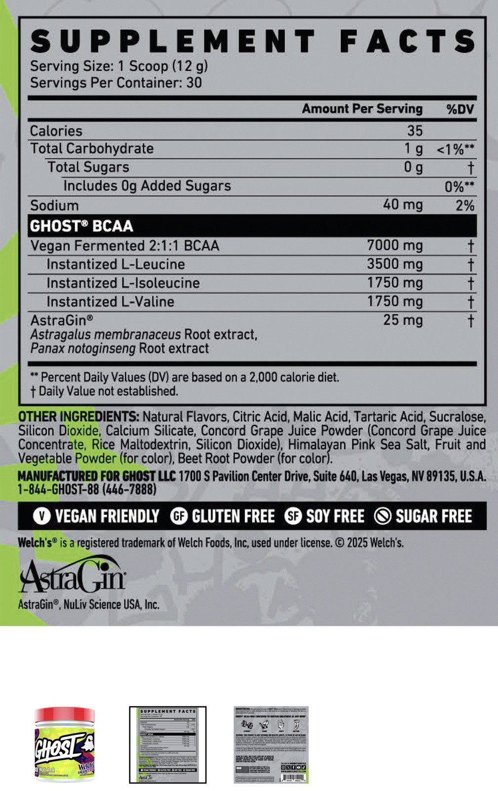 GHOST BCAA Powder Amino Acids 12.7 Ounce (Pack of 1), Welch’s Grape-cran
