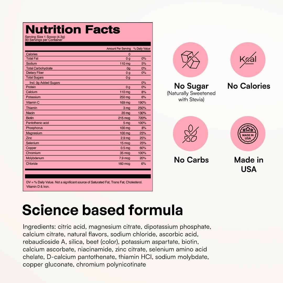 KEY NUTRIENTS Selenium Multivitamin Electrolytes Powder No Sugar Fresh Pink …
