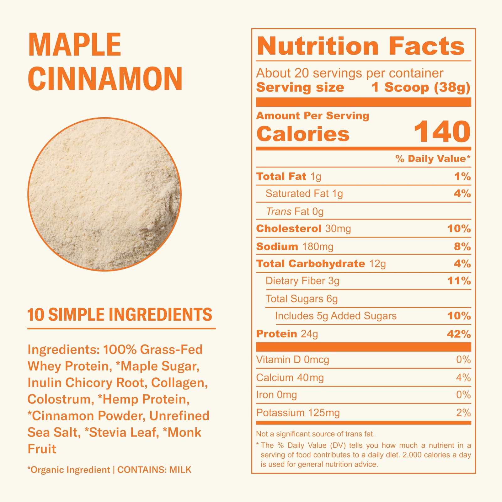 Ballerina Farm Grass Fed Whey Protein Powder Maple Cinnamon 24g Protein with