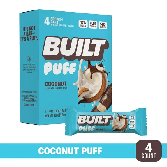 BUILT Puff Protein Bar, Peanut Butter Cup, 15g Protein, Collagen, 150 Calories