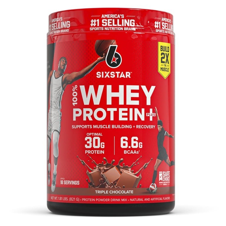 Six Star 100% Whey Protein Plus Powder 30g High Protein Triple Chocolate 1.81 lb