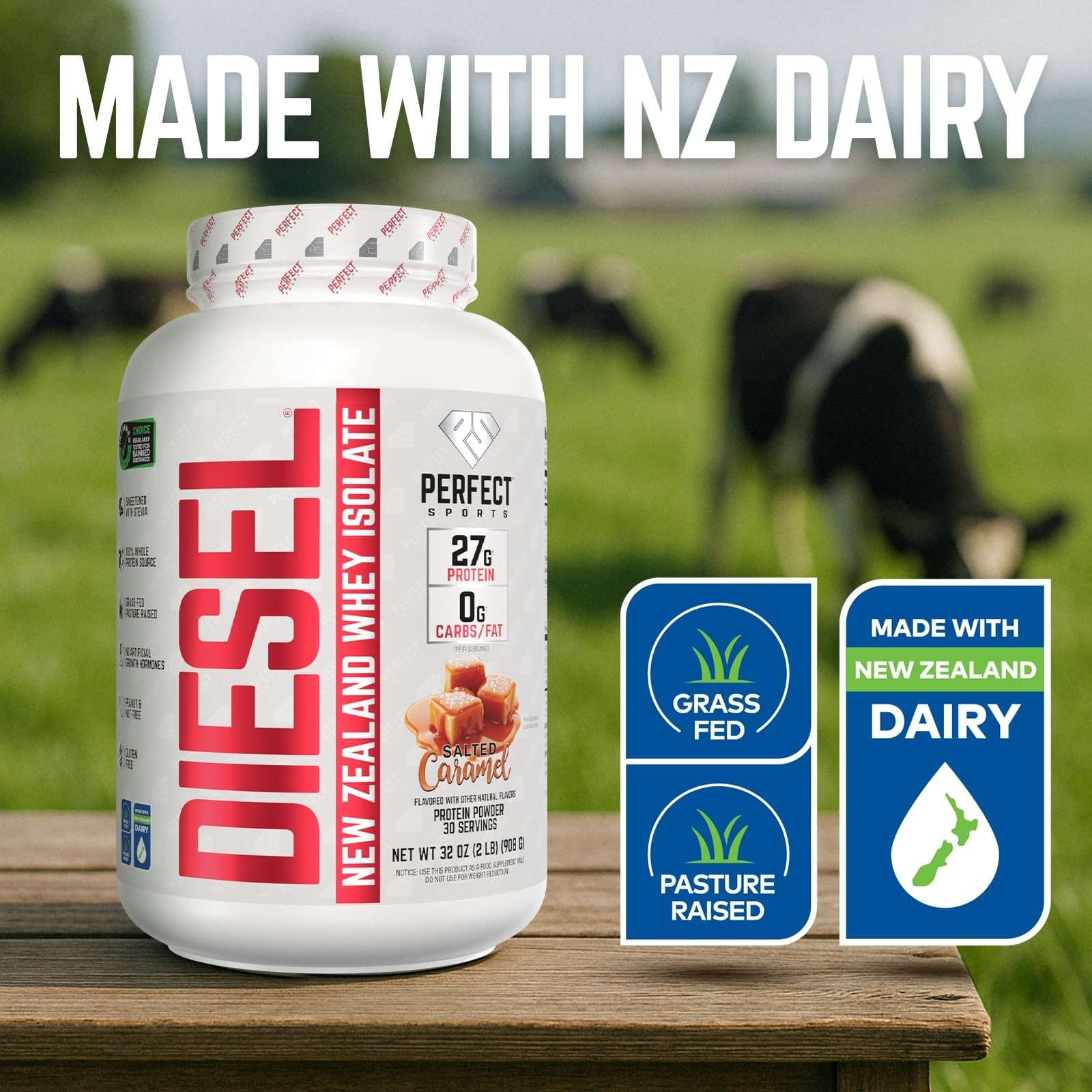PERFECT SPORTS Diesel 100% Zealand Whey Protein Isolate Stevia Sweetened, No