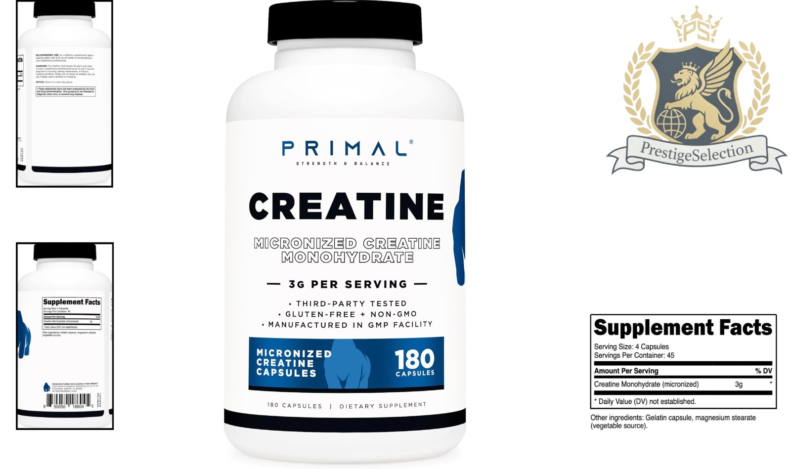 GMP Certified Creatine Monohydrate 3,000 mg – 180 Capsules for Serious Athletes