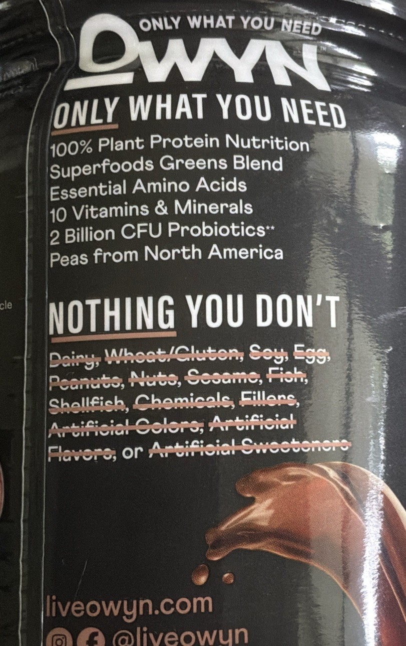 OWYN Elite Protein Only What You Need Chocolate Protein 1.32Lb Vegan zero Sugar