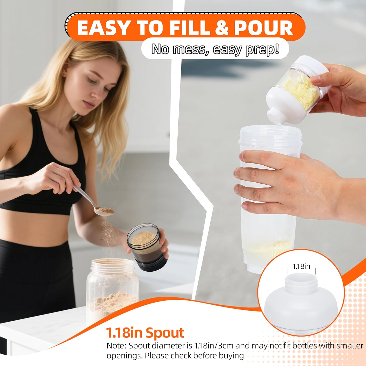 2 Pack Protein Powder Container to Go with Keychain & Keyring, Large Capacity, C