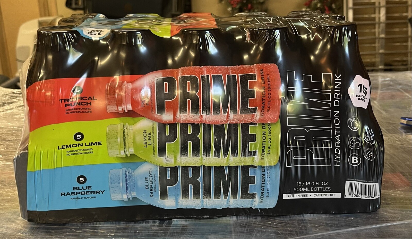 Prime Hydration Drink 16.9 oz – Pack of 15, Lemon, Blue, Raspberry, Tropical
