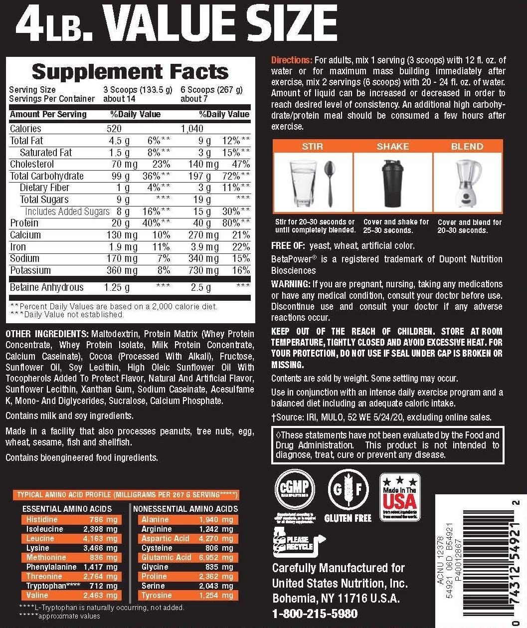 Body Fortress Super Advanced Mass Gainer Chocolate 4 Lb Protein Powder