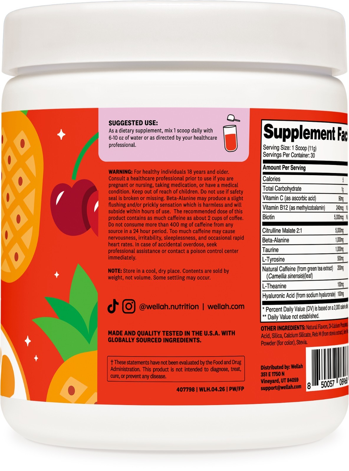 Wellah Get-Going Pre-Workout Drink Mix (Fruit Punch) – 200mg Natural Caffeine