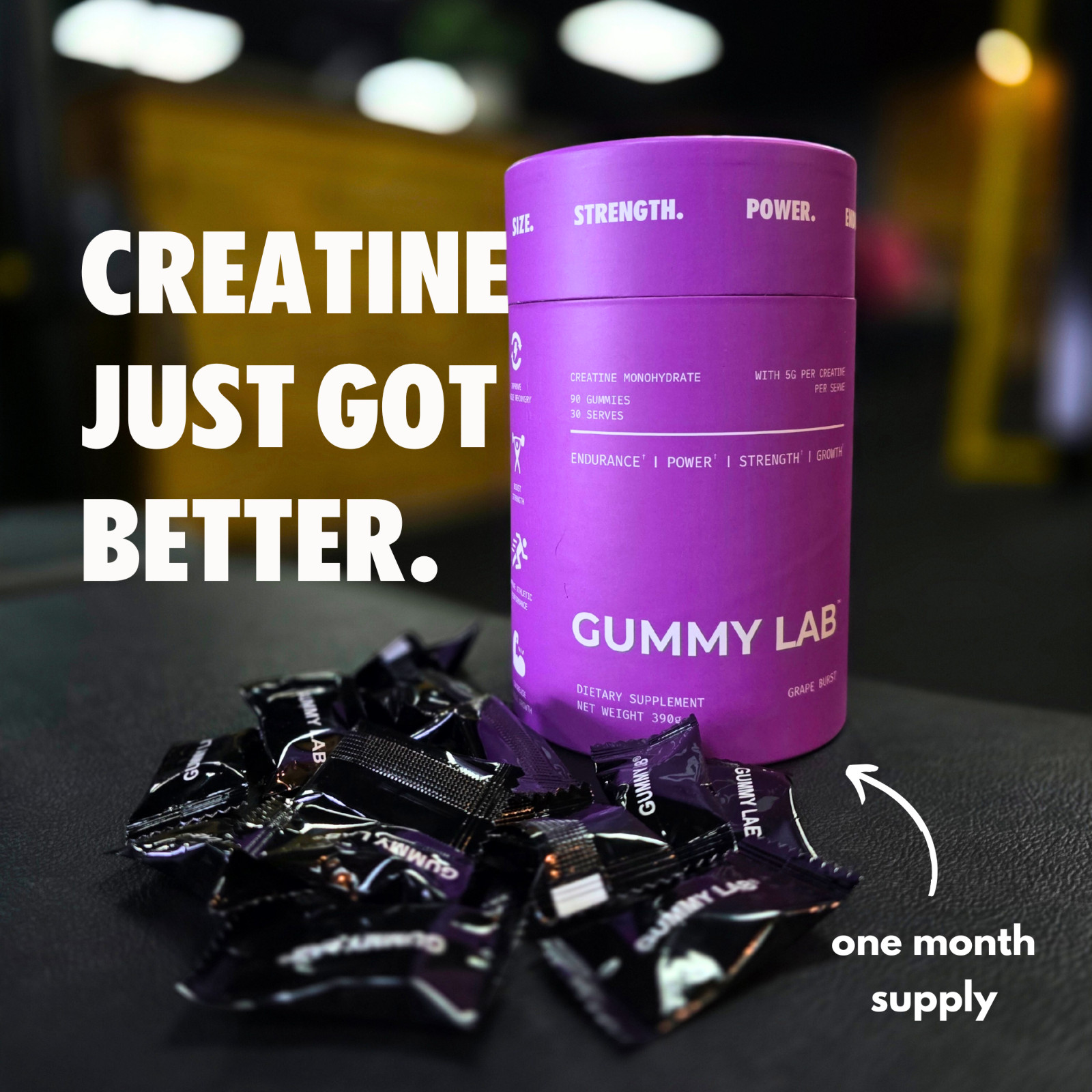 Creatine Monohydrate Gummies 5G Individually Wrapped – Grape Burst, 30 Serves