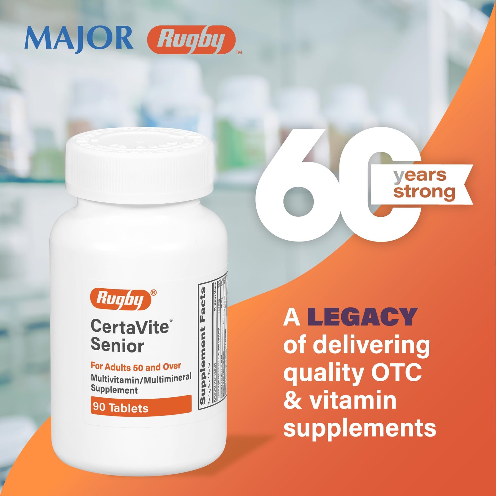 Rugby CertaVite Senior Multivitamin/Multimineral 90 Count (Pack of 1), Silver