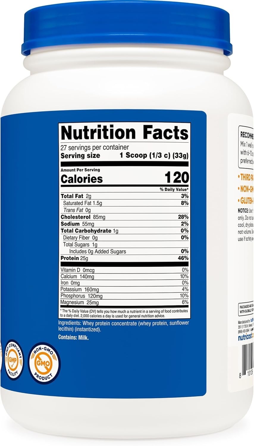 Unflavored Whey Protein Concentrate 2 Pounds – Gluten Free Formula