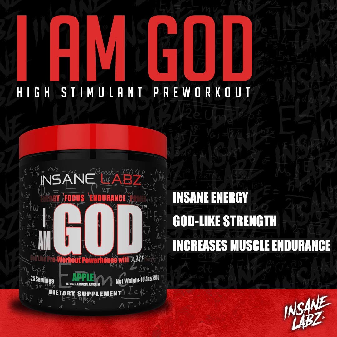 I Am God Pre Workout Supplement Fruit Punch 25 Servings Insane Energy and End…