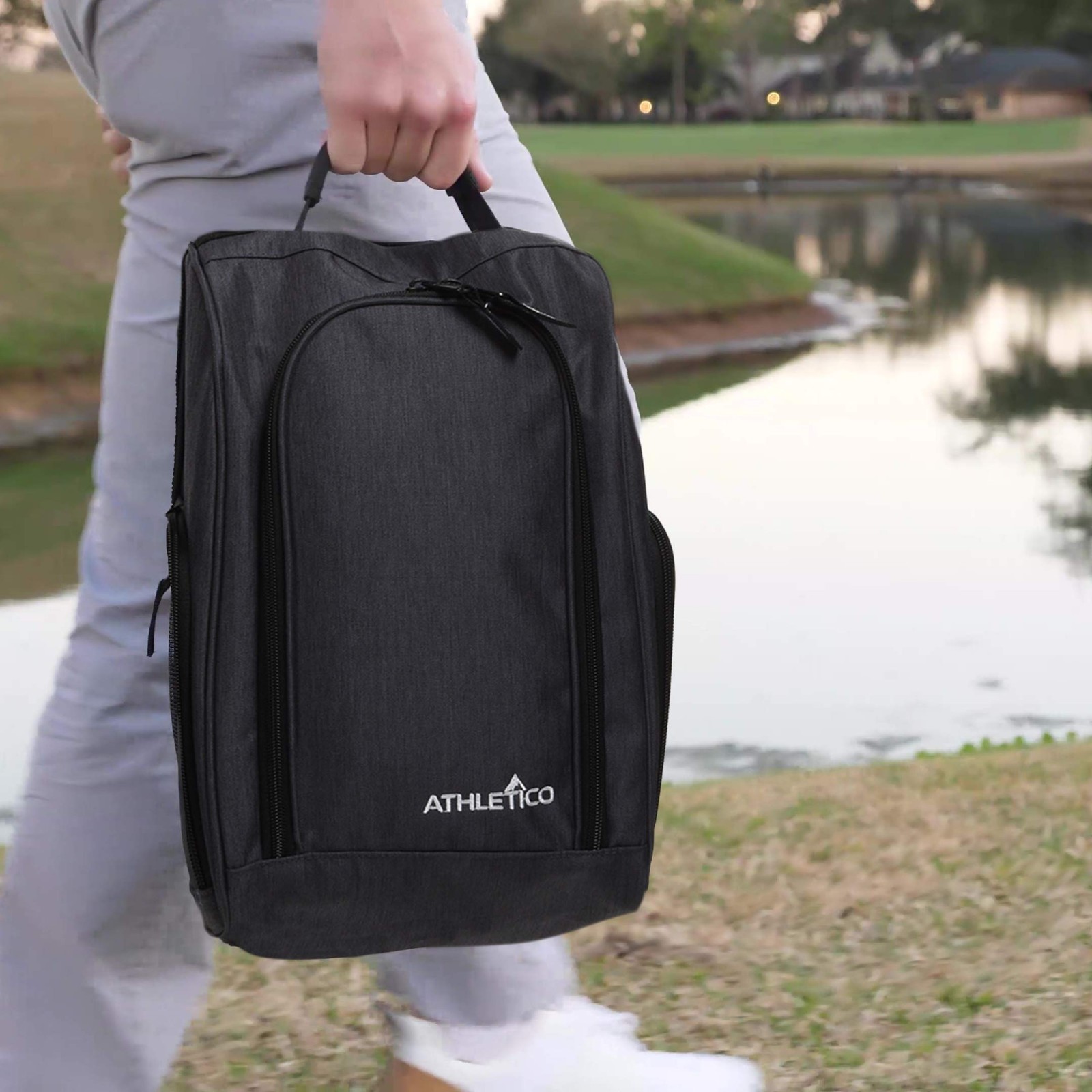 Athletico Golf Shoe Bag Zippered Carrier Ventilated Pocket Gray