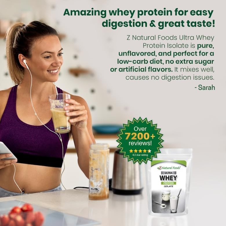 Z Natural Foods Ultra Whey Protein Isolate Powder – Unsweetened Whey, 2 lb