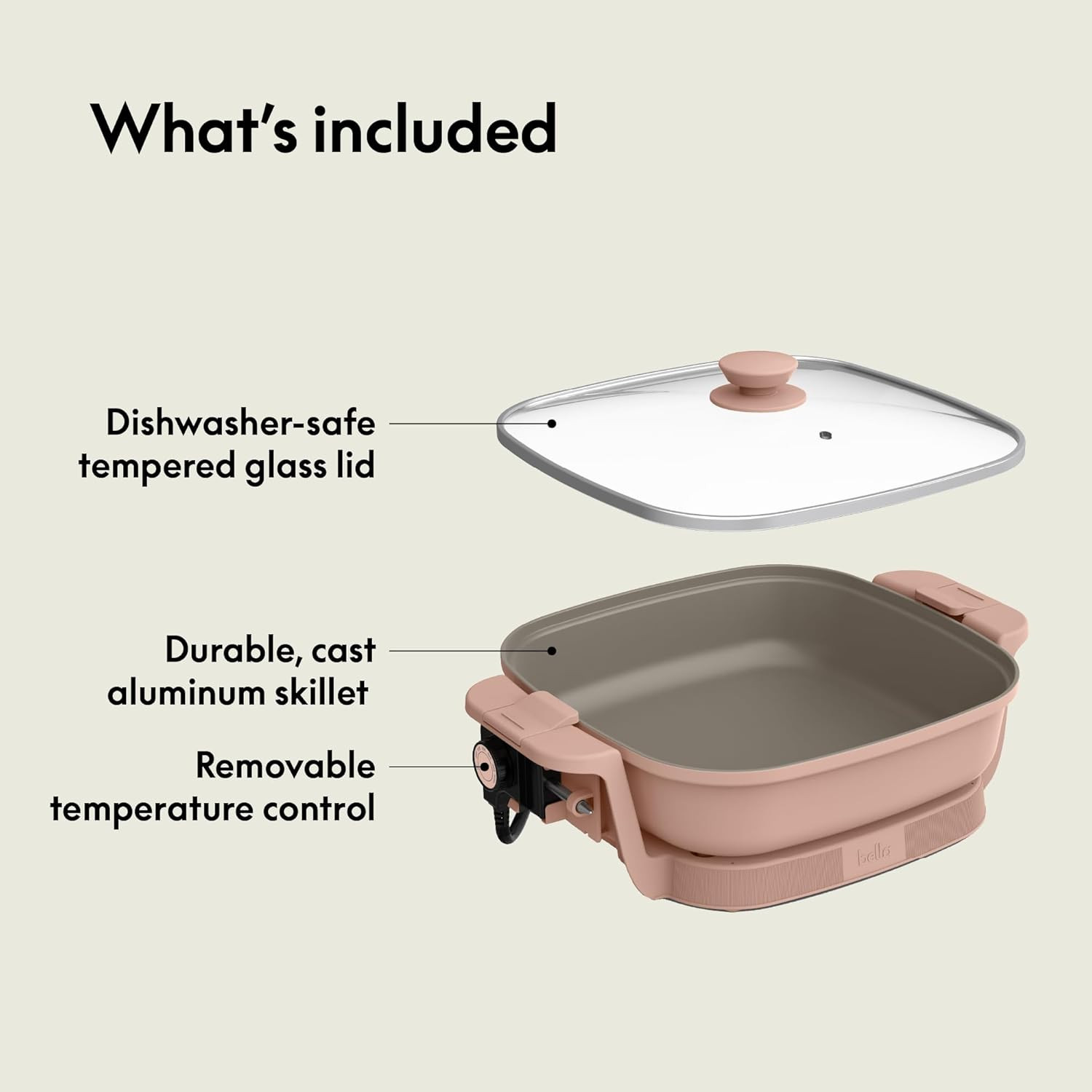 Electric Skillet with Ceramic Coating, Adjustable Temp & Dishwasher-Safe Lid