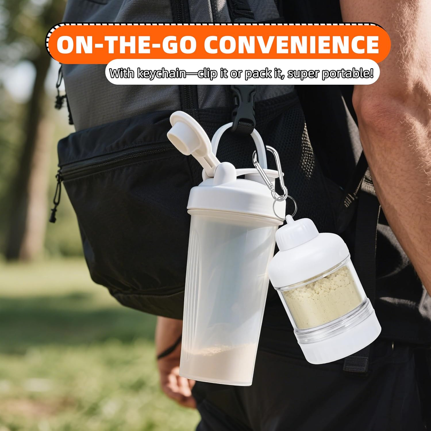2 Pack Protein Powder Container to Go with Keychain & Keyring, Large Capacity, C