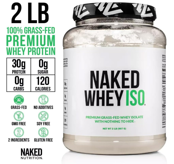 NAKED Whey Isolate Protein Unflavored 30g Grass-Fed Zero Carb 28 Servings
