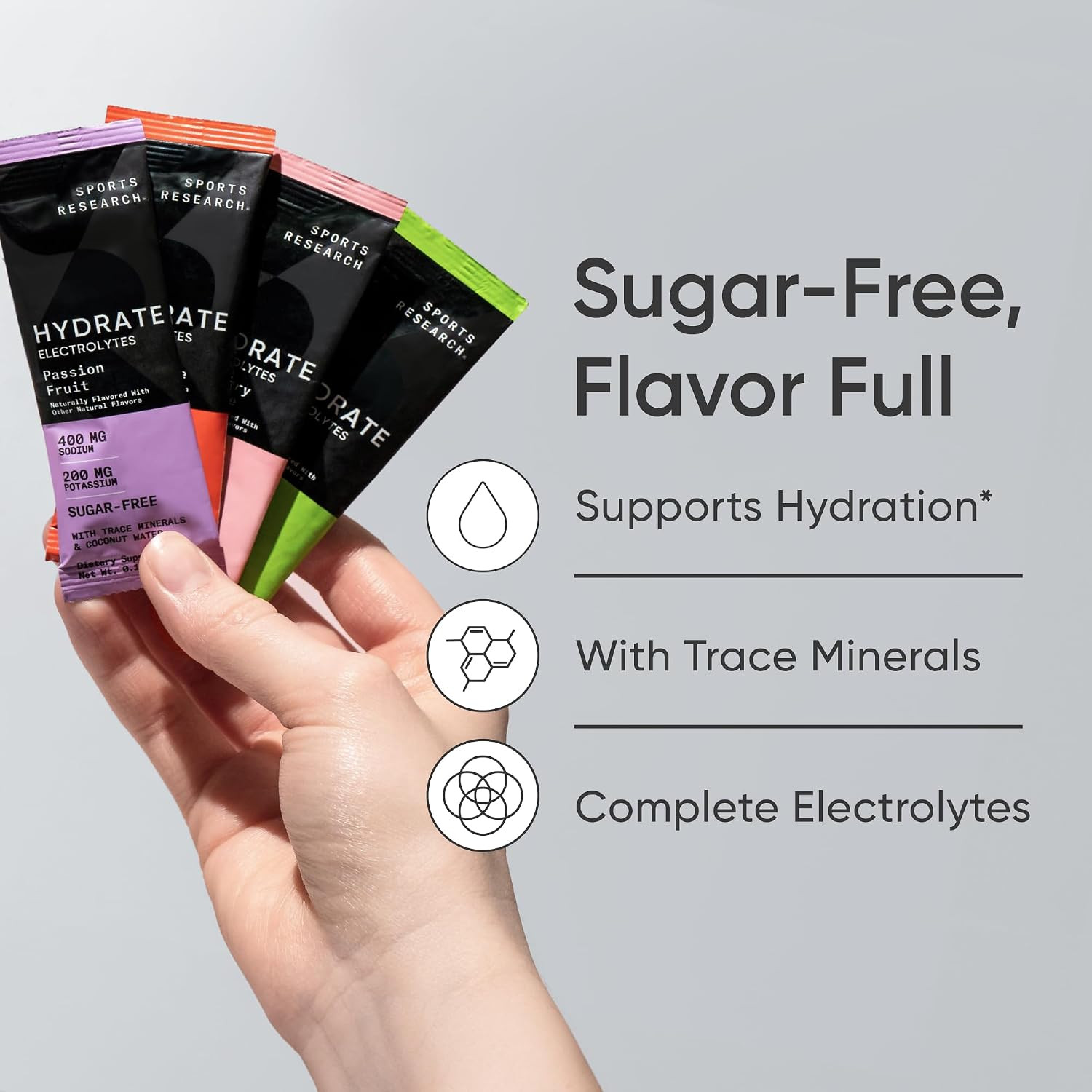 Sports Research® Hydrate Electrolytes Powder Packets – Sugar-Free & Naturally Fl