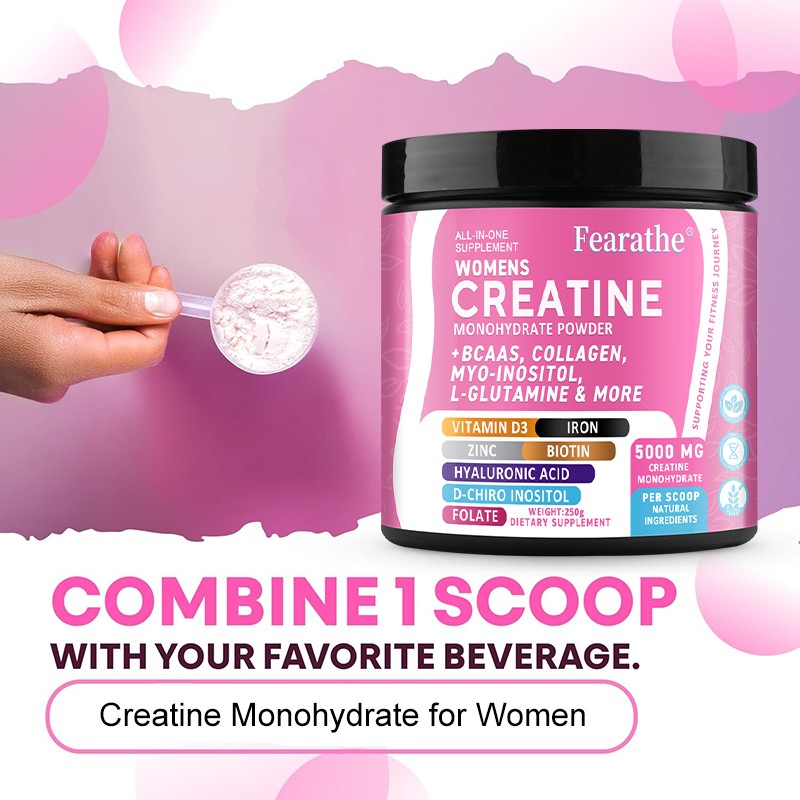 Creatine Monohydrate Powder for women, with biotin HYALURONIC ACID, L-GLUTAMINE