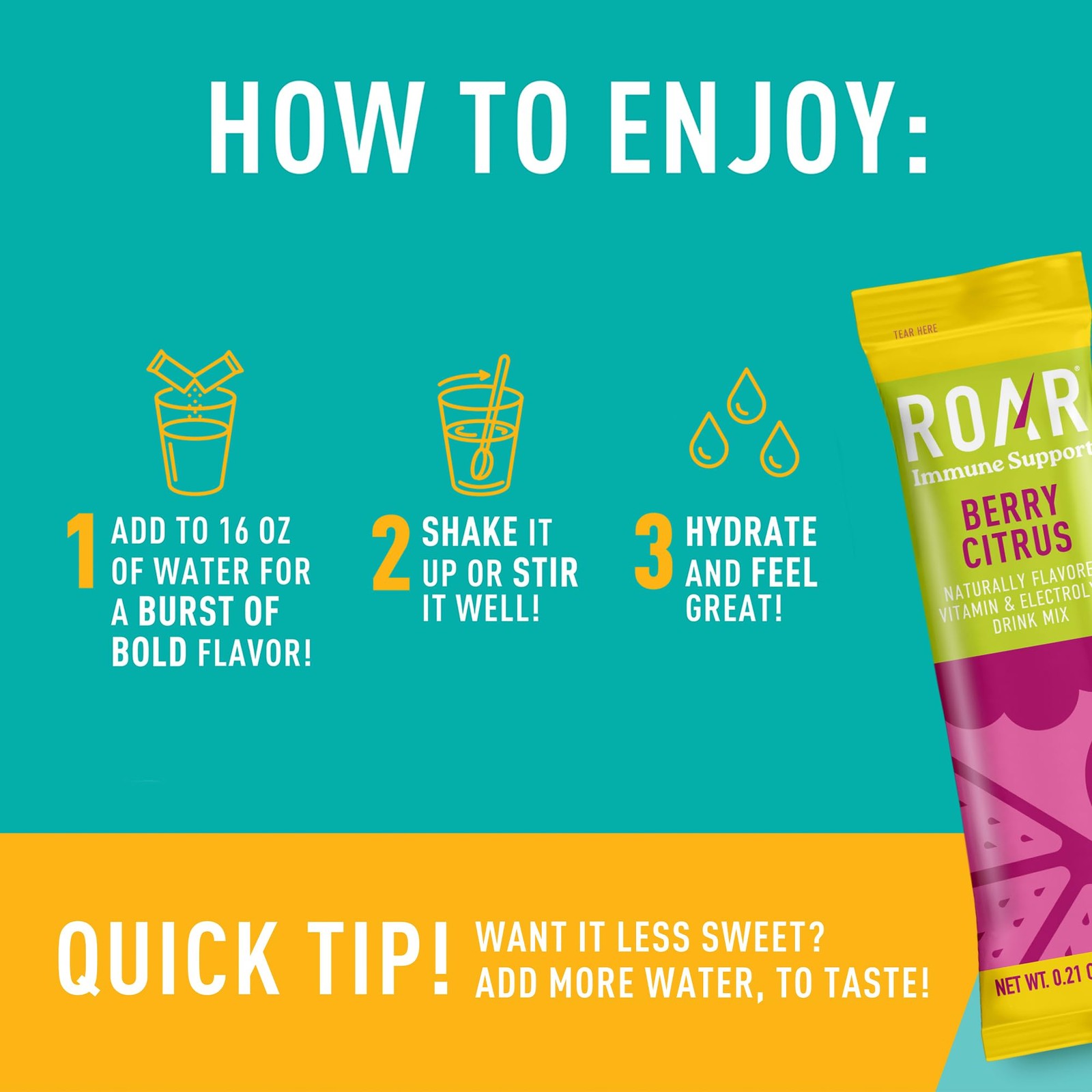 Roar Immune Support Powder – Hydration Packets Zinc And Elderberry –