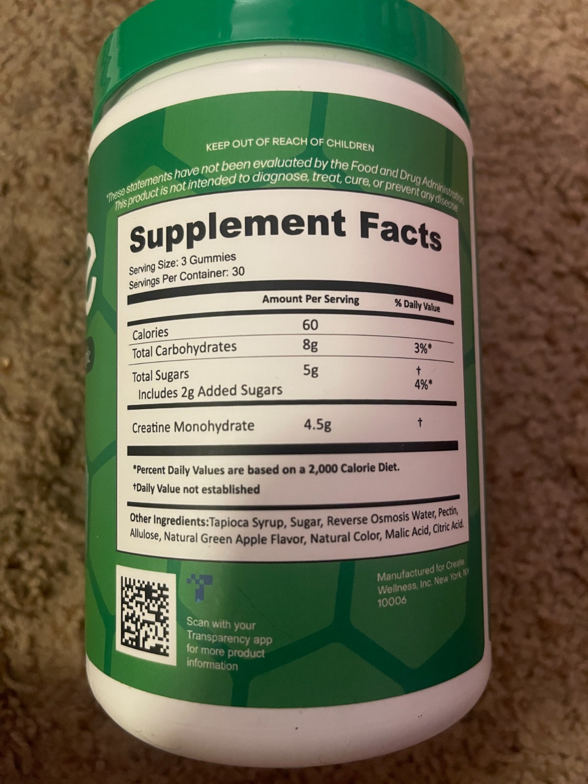 Create Creatine Gummies Monohydrate 5g Muscle Growth Recovery Strength New