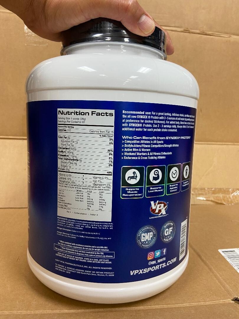 VPX Sports, Delicious Syngex Vanilla 5 Lbs flavor. 20 Grams Protein, 81 Servings