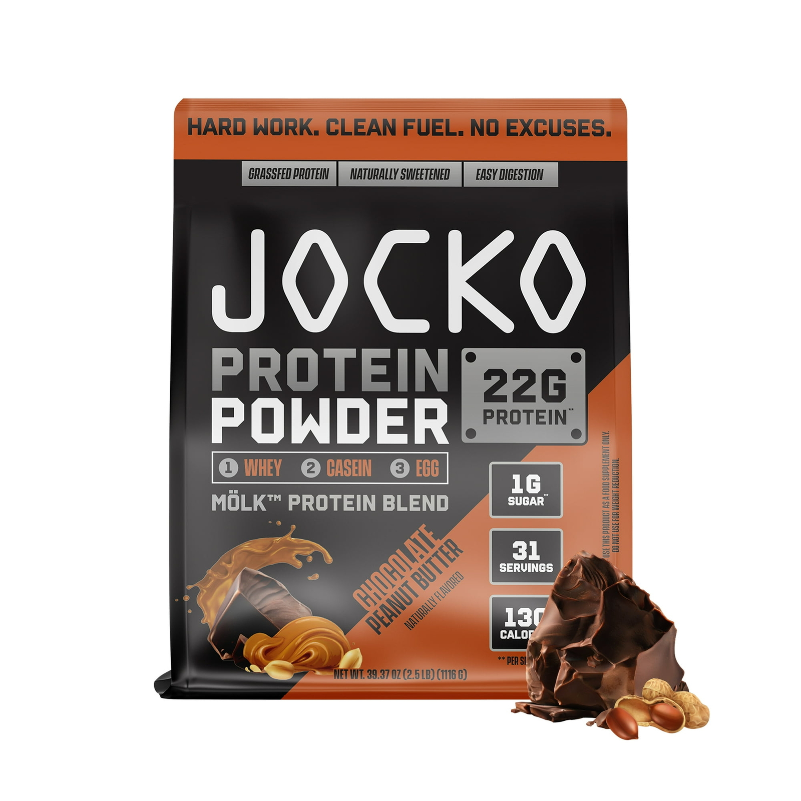 Jocko MOLK Protein Powder Chocolate Peanut Butter 22g Protein 2.3 lb