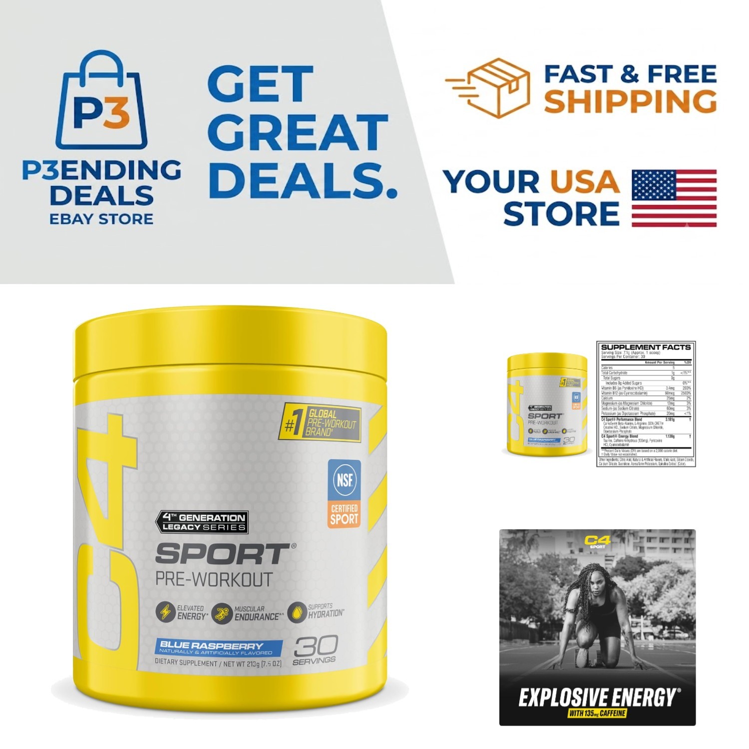 Cellucor Blue Raspberry Pre-Workout Powder – Energy & Muscle Boost – 30 Servings