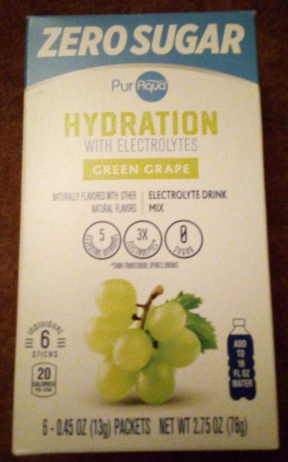PuraAqua Zero Sugar Grape Flavored Electrolyte Drink Mix Sticks 6 Count 2.75 OZ.