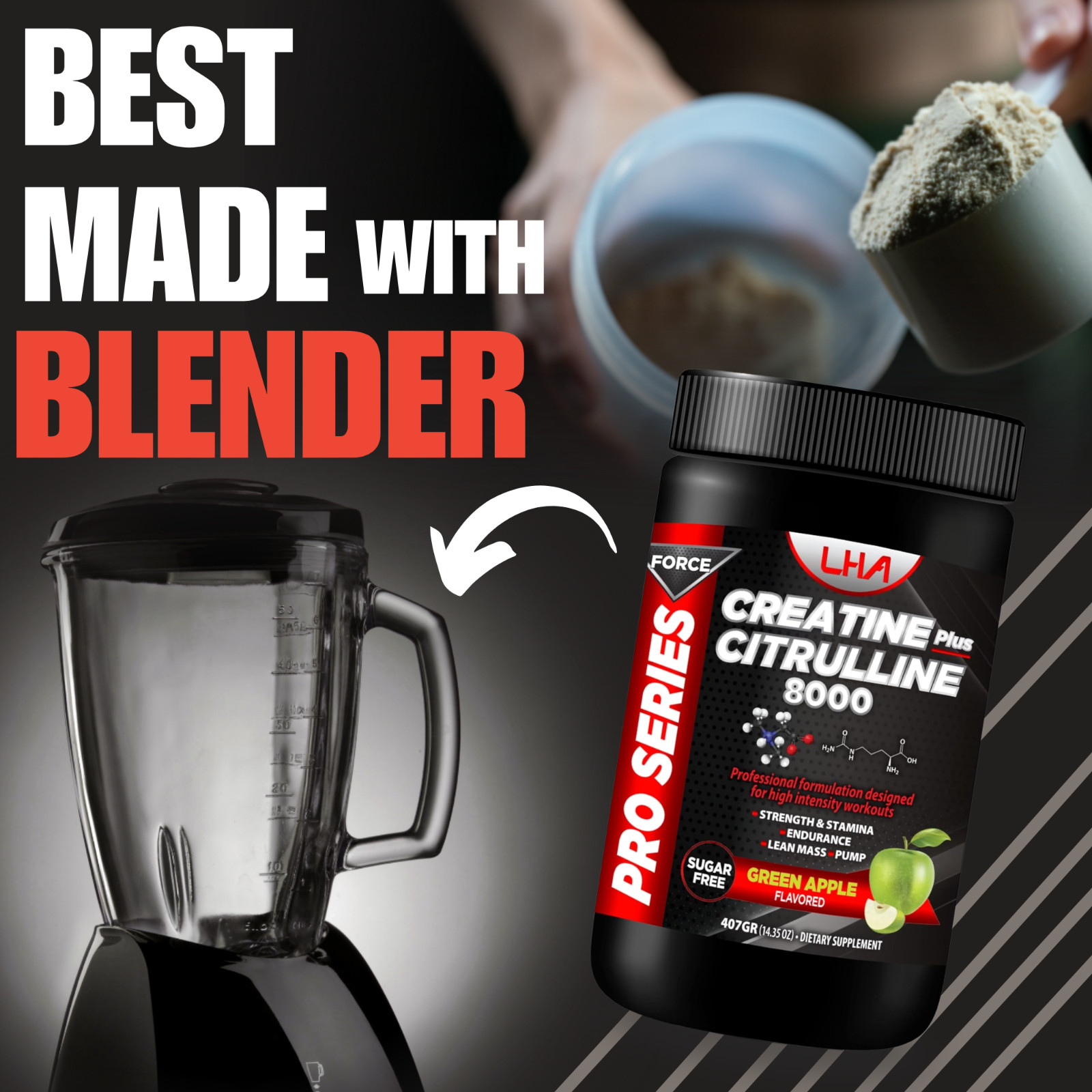LHA Creatine Citrulline – 400g Workout Support, Green Apple flavor