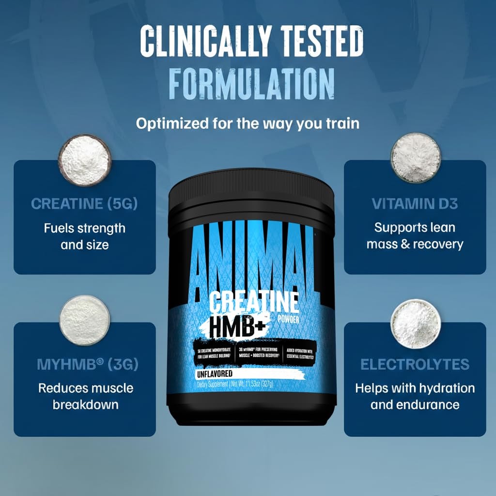 Animal Creatine HMB Powder – 3g myHMB + 5g Creatine with Electrolytes for Rec…