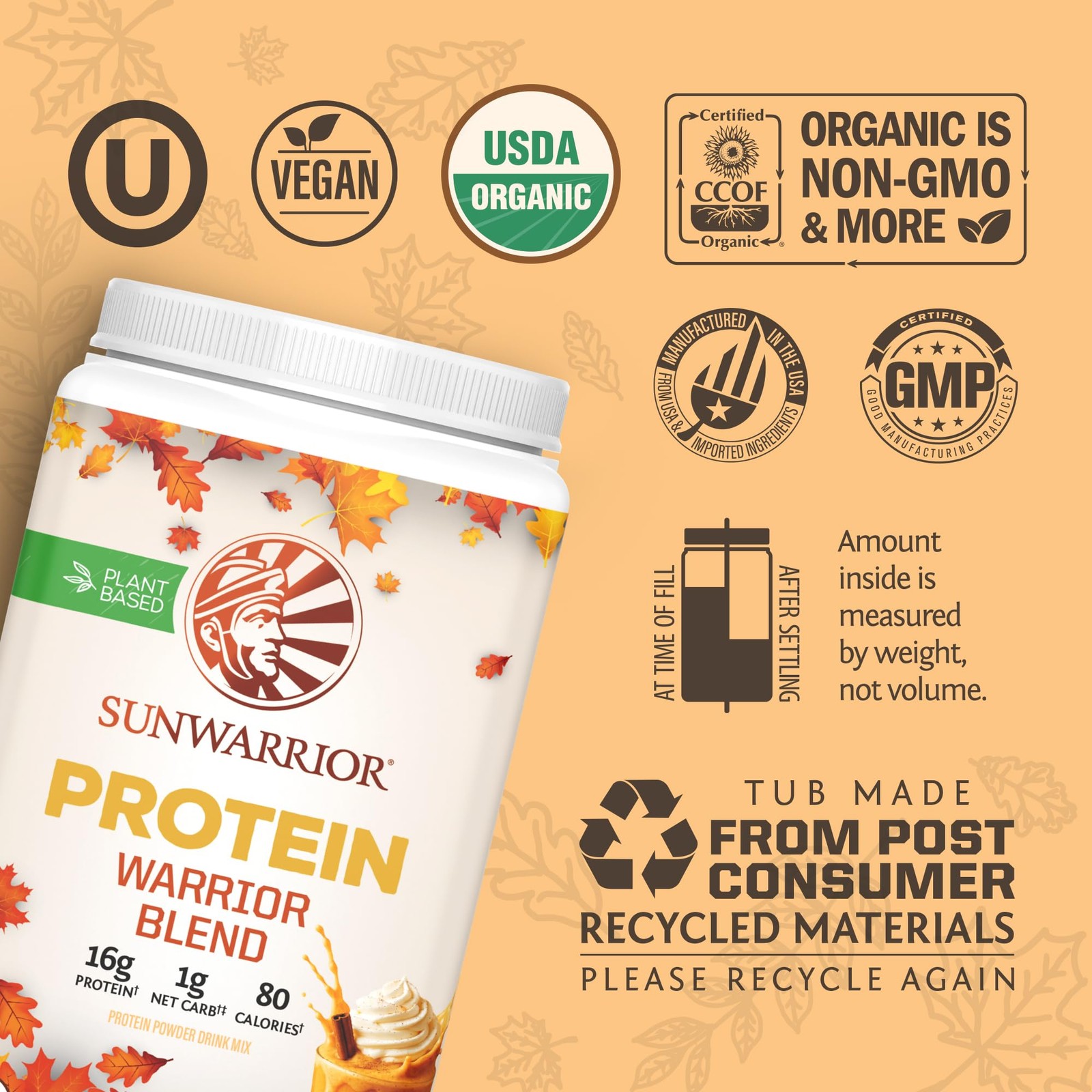 Vegan Protein Powder Plant-Based Organic Protein, Pumpkin Spice Flavored 30 Serv