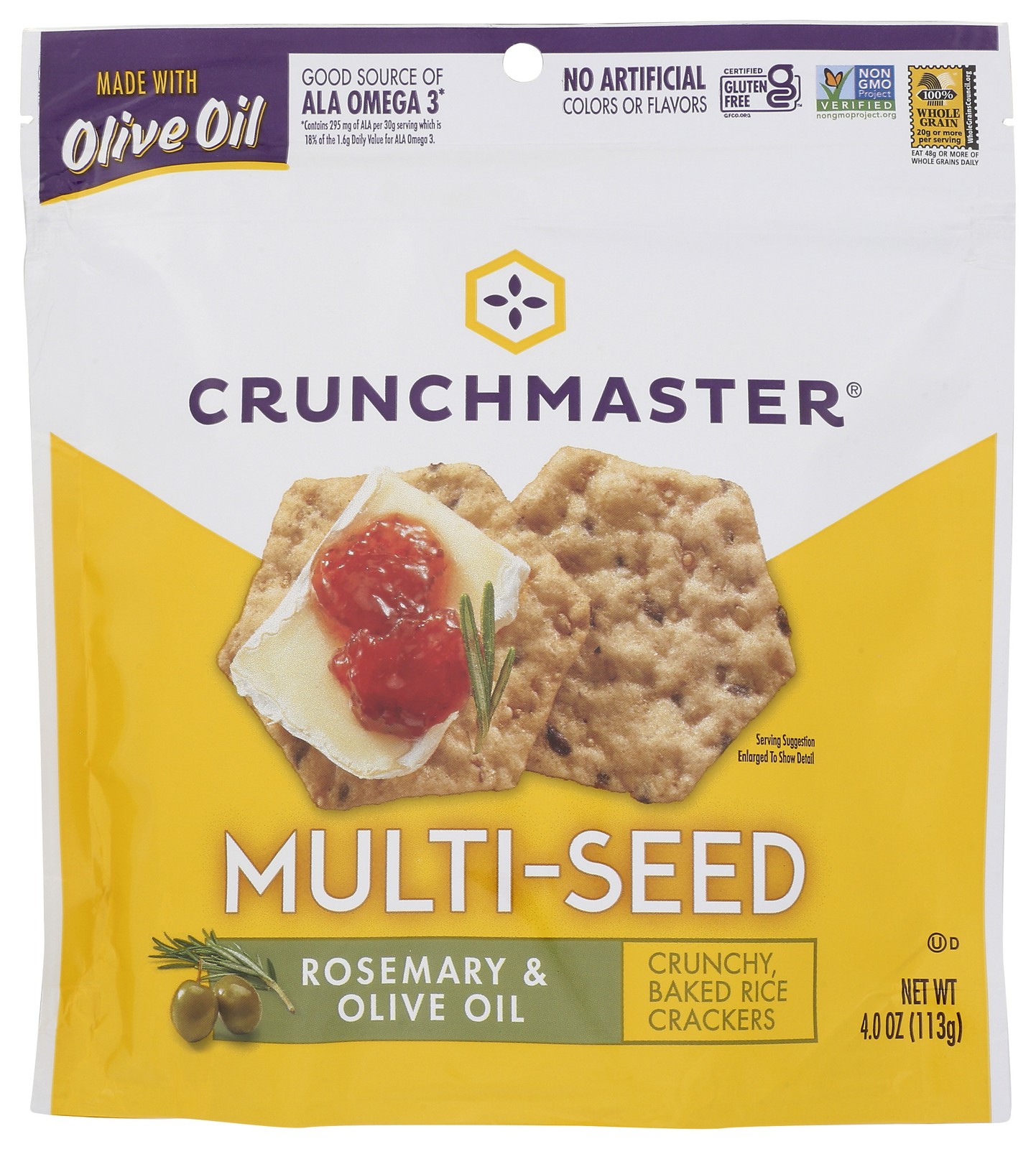 Crunchmaster Rosemary & Olive Oil Multi-Seed Crackers 4 Oz Rice 12 Pack