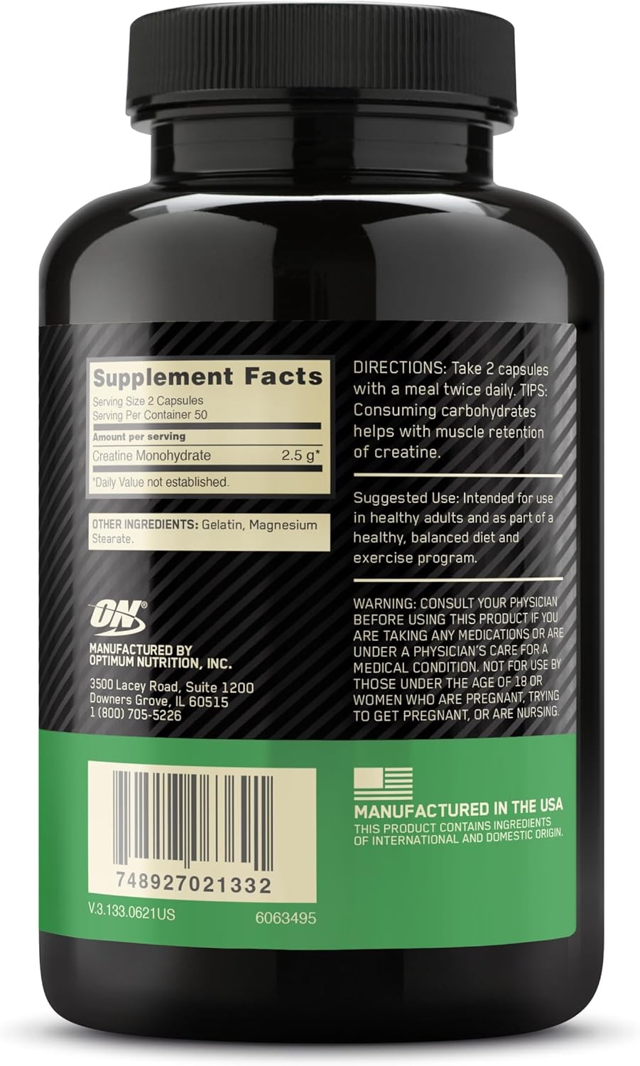 Optimum Nutrition Creatine 2500, 2.5g Monohydrate Muscle Strength, 100 Capsules