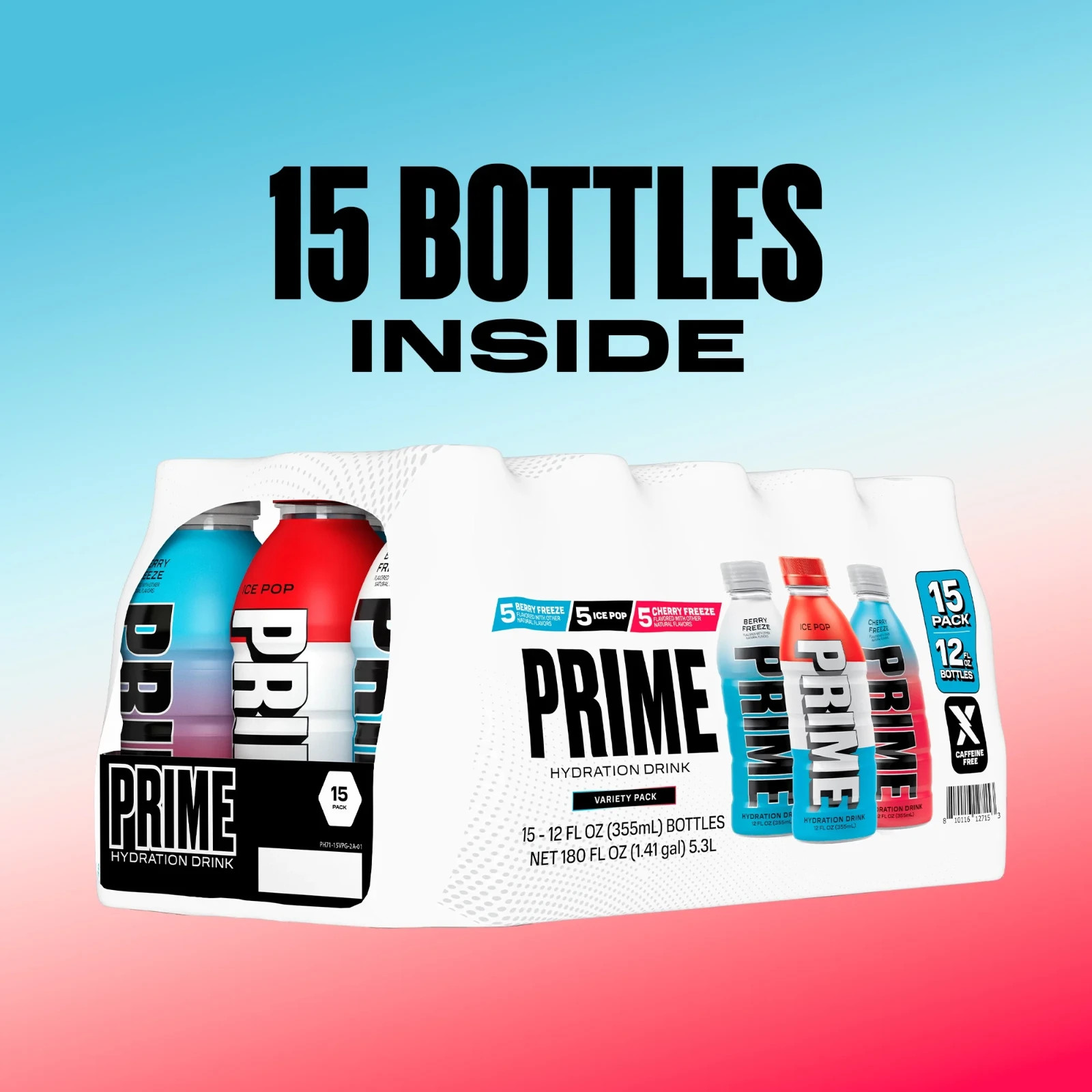 Prime Hydration Sports Drink, Ice Pop, Cherry Freeze, Berry Freeze, 12 fl oz, 15