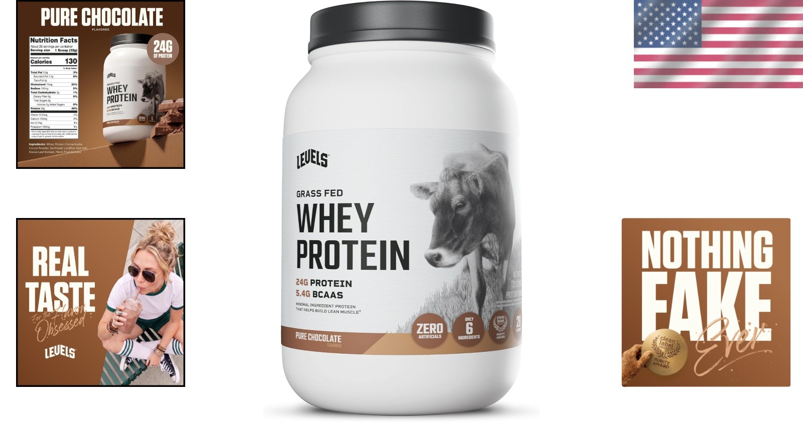 Levels 2LB Whey Protein Powder – 24g Protein, Naturally Delicious Chocolate