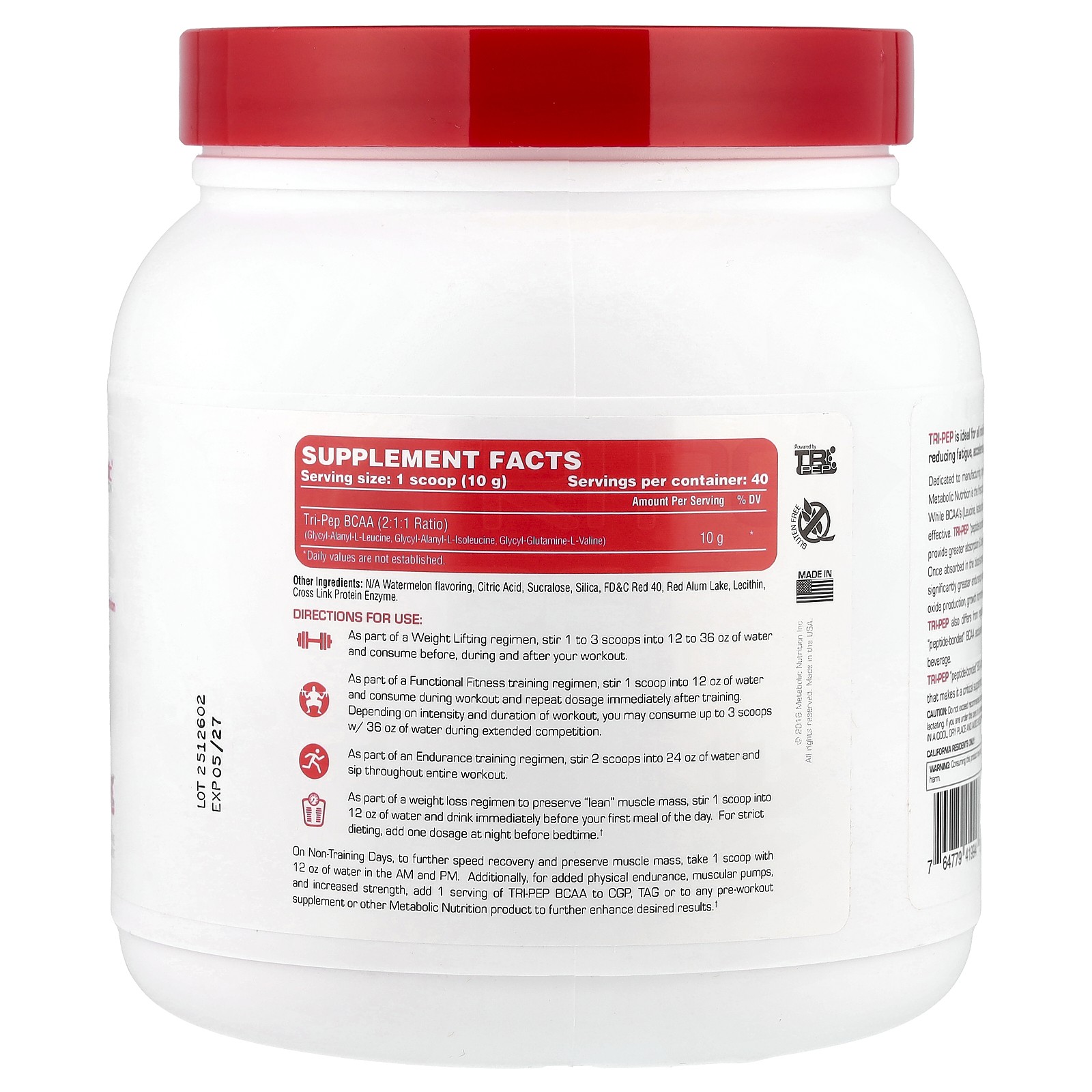 Tri-Pep, Branch Chain Amino Acid, Watermelon, 14.1 oz, (400 g)