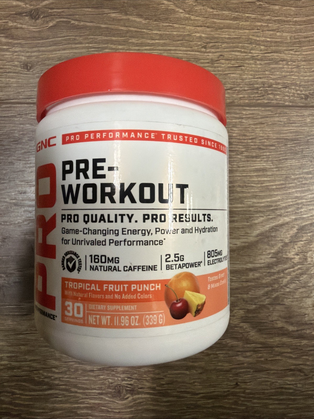 GNC Pro Pre Workout Tropical Fruit Punch 30 Servings Energy Performance 11.96 Oz