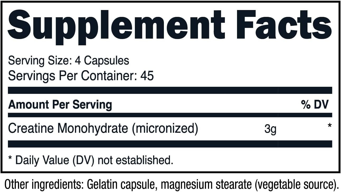 Nutricost Creatine Monohydrate 3,000mg, 180 Capsules (750mg Per Capsule)