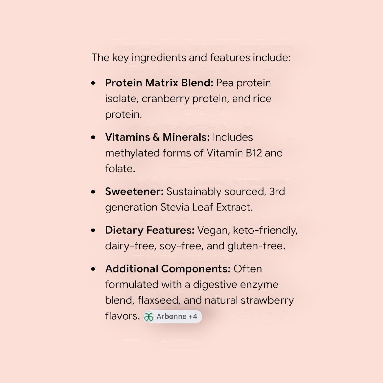 Arbonne FeelFit Vegan Pea Protein Powder Strawberry 32.8 oz Gluten-Free