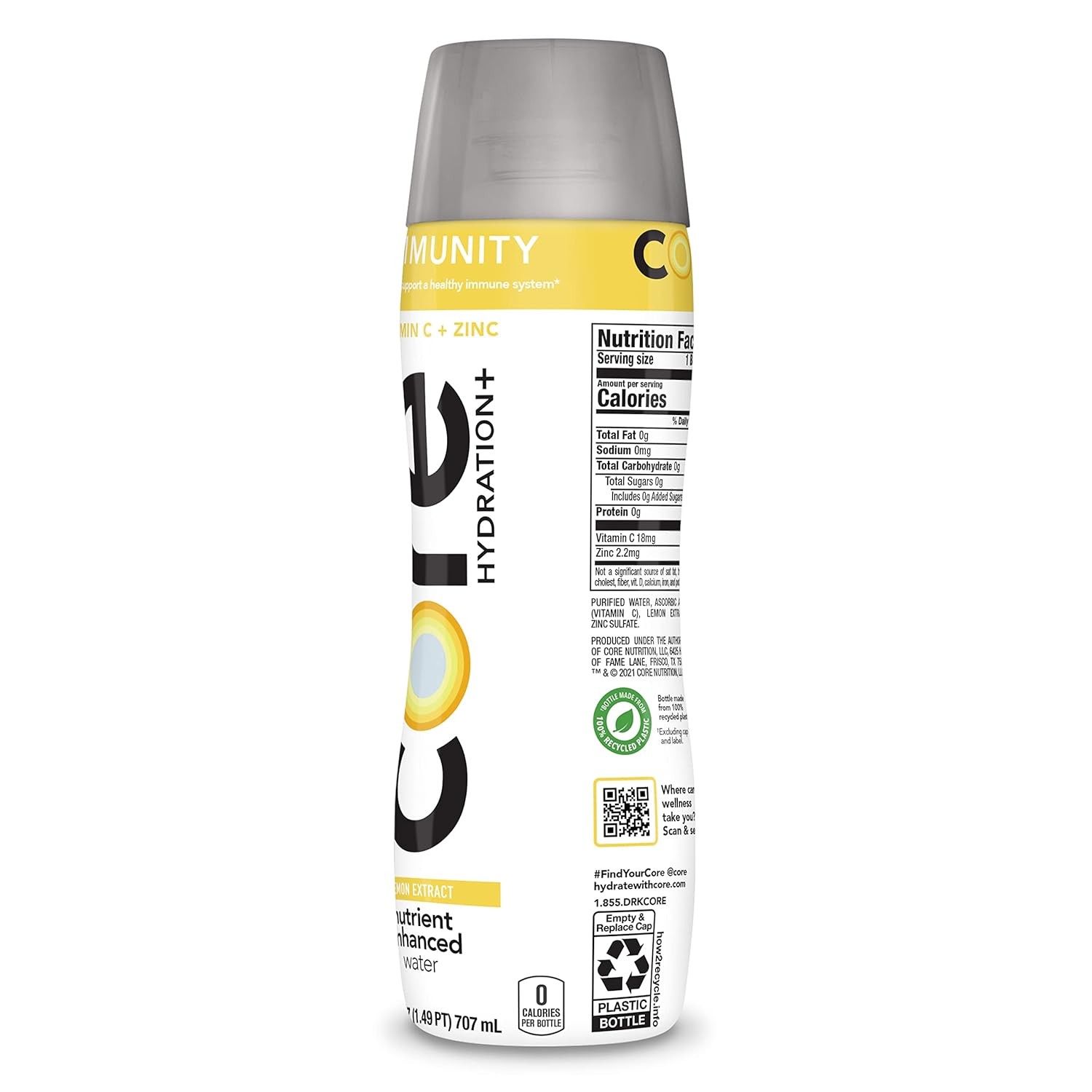 CORE Hydration+ Immunity Lemon Vitamin C & Zinc Enhanced Water 23.9oz Pack of 12